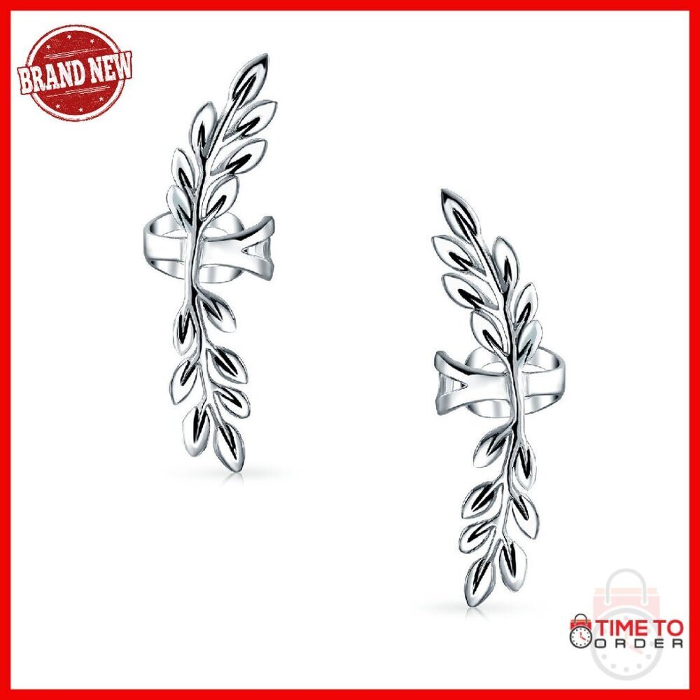 Sterling Silver Clip-On Ear Cuffs with Feather Design - No Piercing